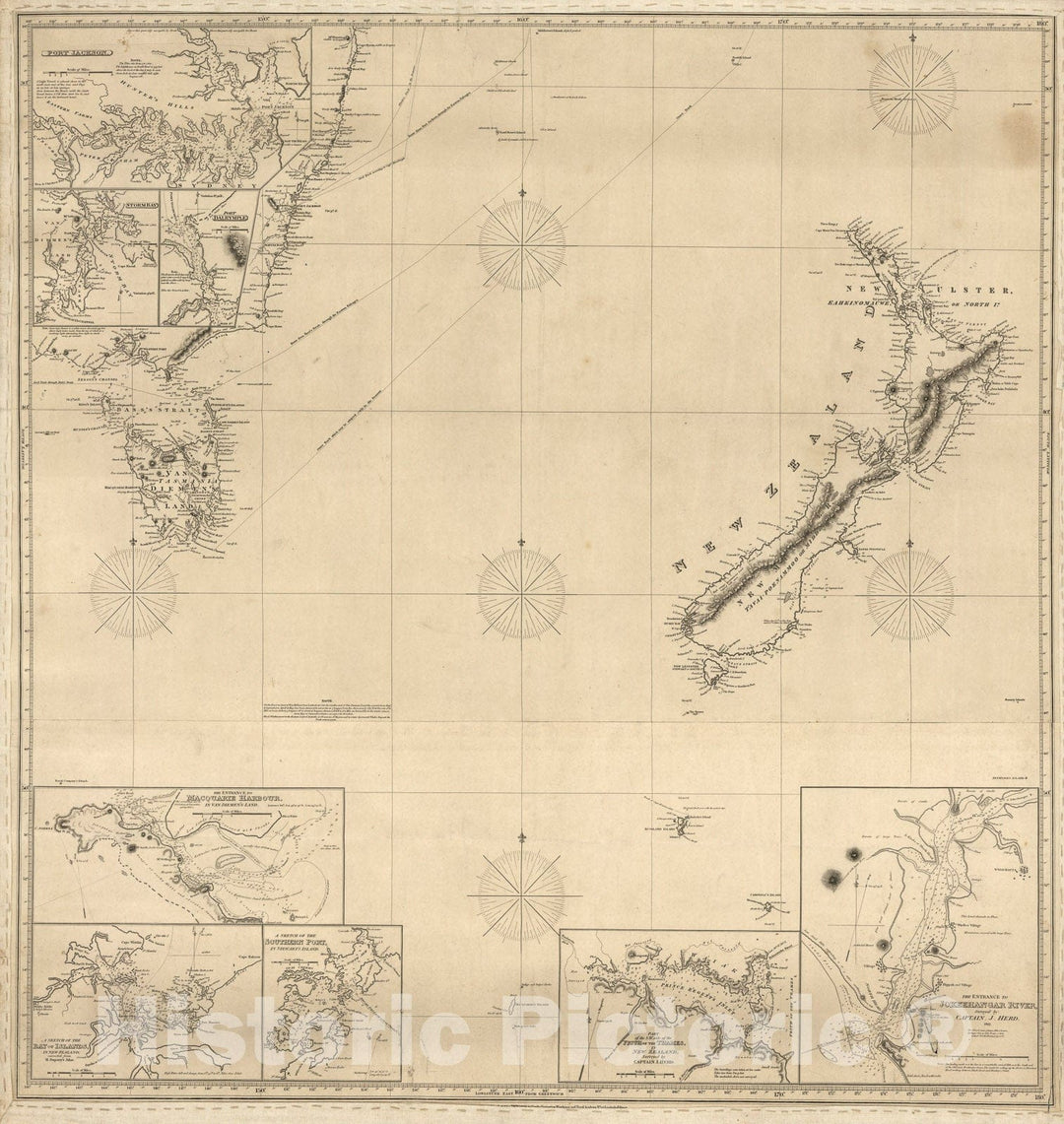 Historic Map : (Tasman Sea and New Zealand), 1828, Vintage Wall Art