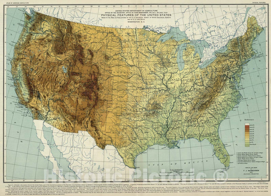 Historic Map : Physical Features of the United States. Atlas of American Agriculture., 1915, Vintage Wall Art