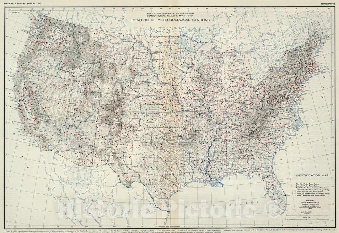 Historic Map : Location of Meteorological Stations. Atlas of American Agriculture., 1923, Vintage Wall Art