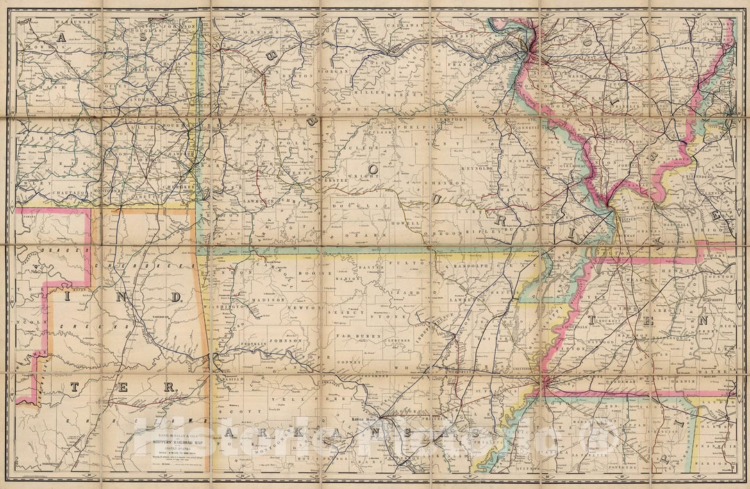 Historic Map : (Missouri, Arkansas) Railroad Map of the United States., 1891, Vintage Wall Art