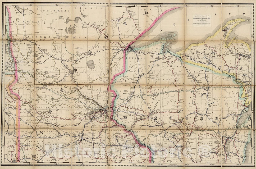 Historic Map : (Wisconsin, Minnesota) Railroad Map of the United States., 1891, Vintage Wall Art