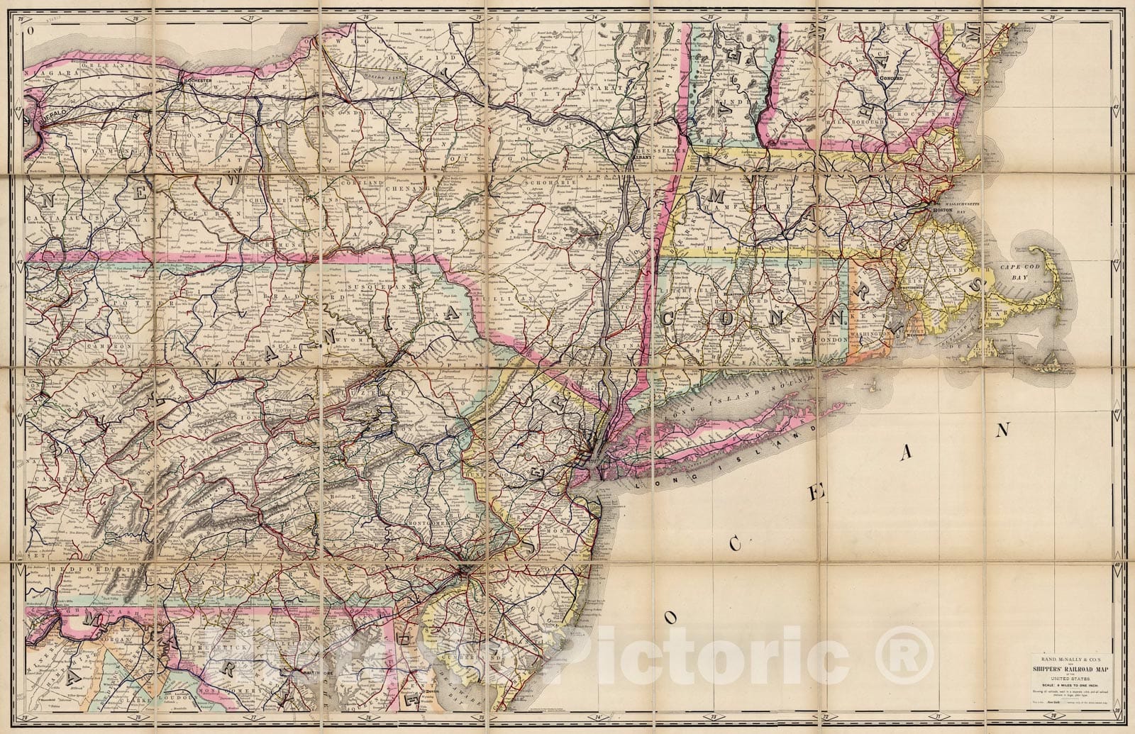 Historic Map : (Penn., N.Y., New England) Railroad Map of the United States., 1891, Vintage Wall Art