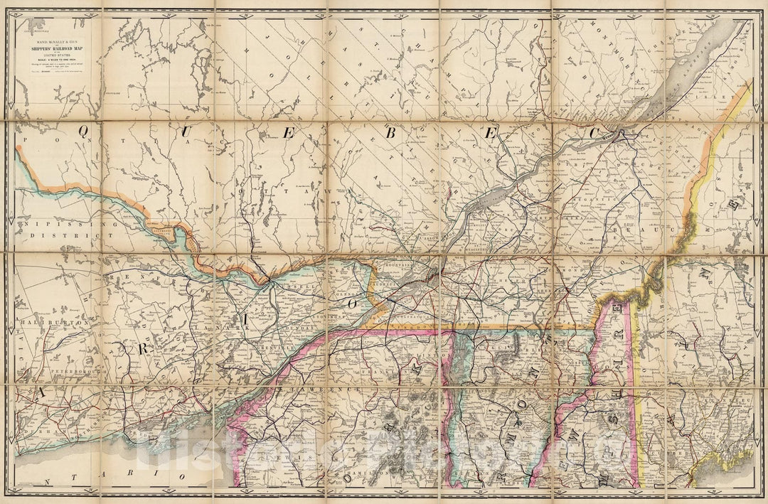 Historic Map : (Quebec, New England) Railroad Map of the United States., 1891, Vintage Wall Art