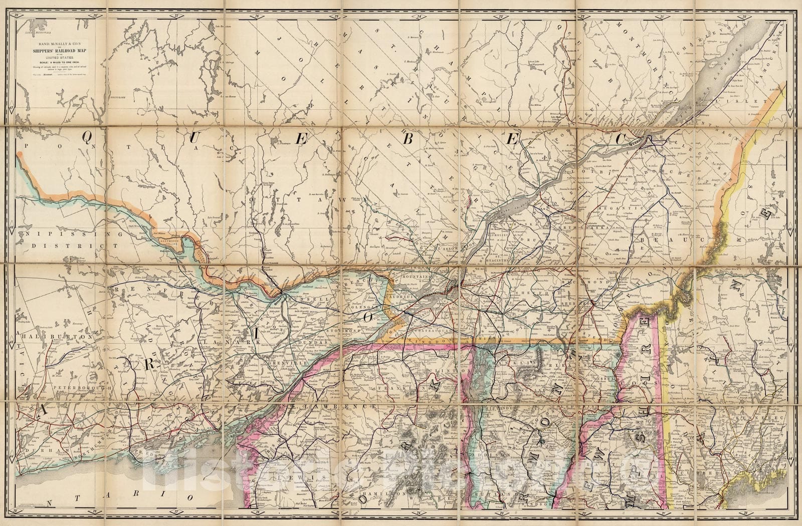 Historic Map : (Quebec, New England) Railroad Map of the United States., 1891, Vintage Wall Art