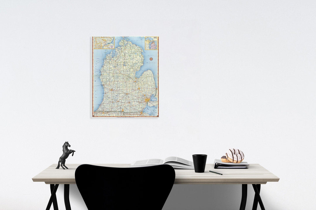 Historic Map : Shell Highway Map of Michigan (southern portion)., 1956, Vintage Wall Art