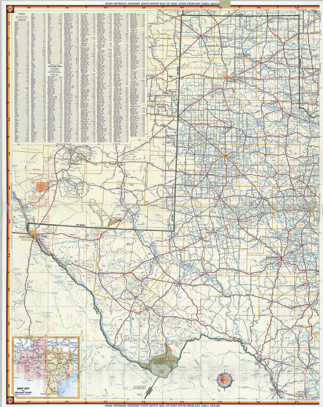 Historic Map : Shell Highway Map of Texas (western portion)., 1956, Vintage Wall Art