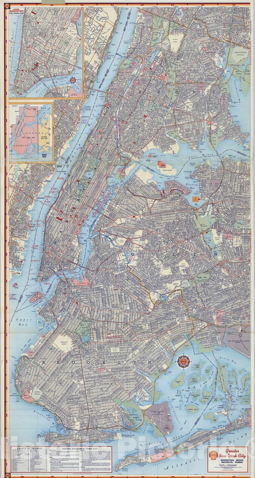 Historic Map : Shell Greater New York City (Eastern Section). To and Through Manhattan., 1956, Vintage Wall Art