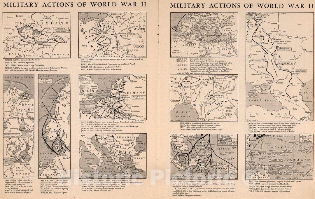 Historic Map : Military Action of World War II, 1943, Vintage Wall Art