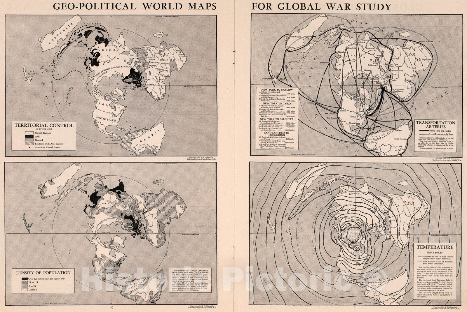 Historic Map : Geo-Political World maps for Global War Study, 1943, Vintage Wall Art