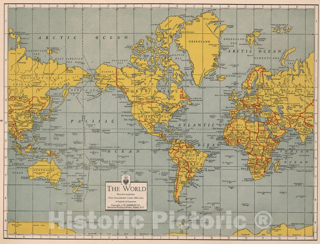 Historic Map : The World, Mercator Projection, 1943, Vintage Wall Art