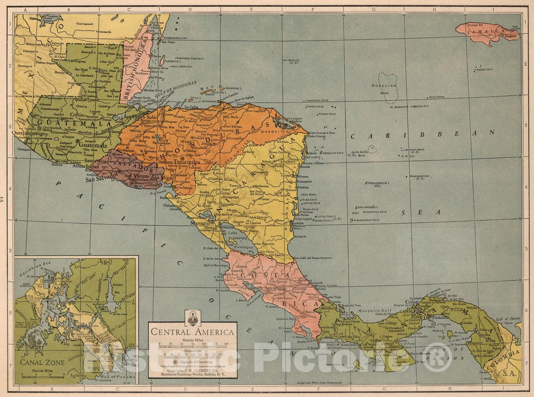 Historic Map : Central America, 1943, Vintage Wall Art