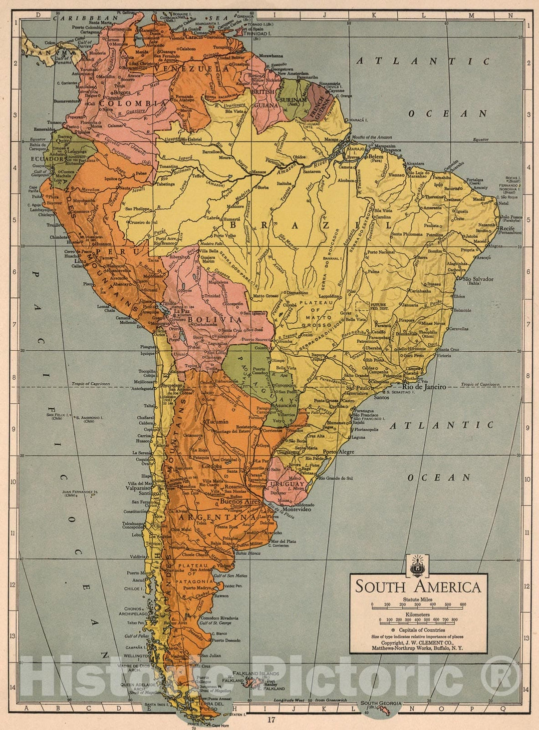 Historic Map : South America, 1943, Vintage Wall Art