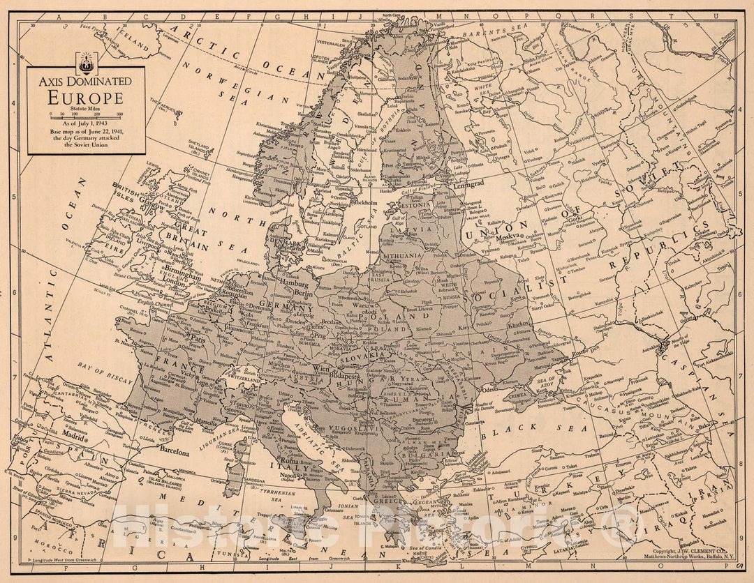 Historic Map : Axis Dominated Europe. As of July 1, 1943, 1943, Vintage Wall Art