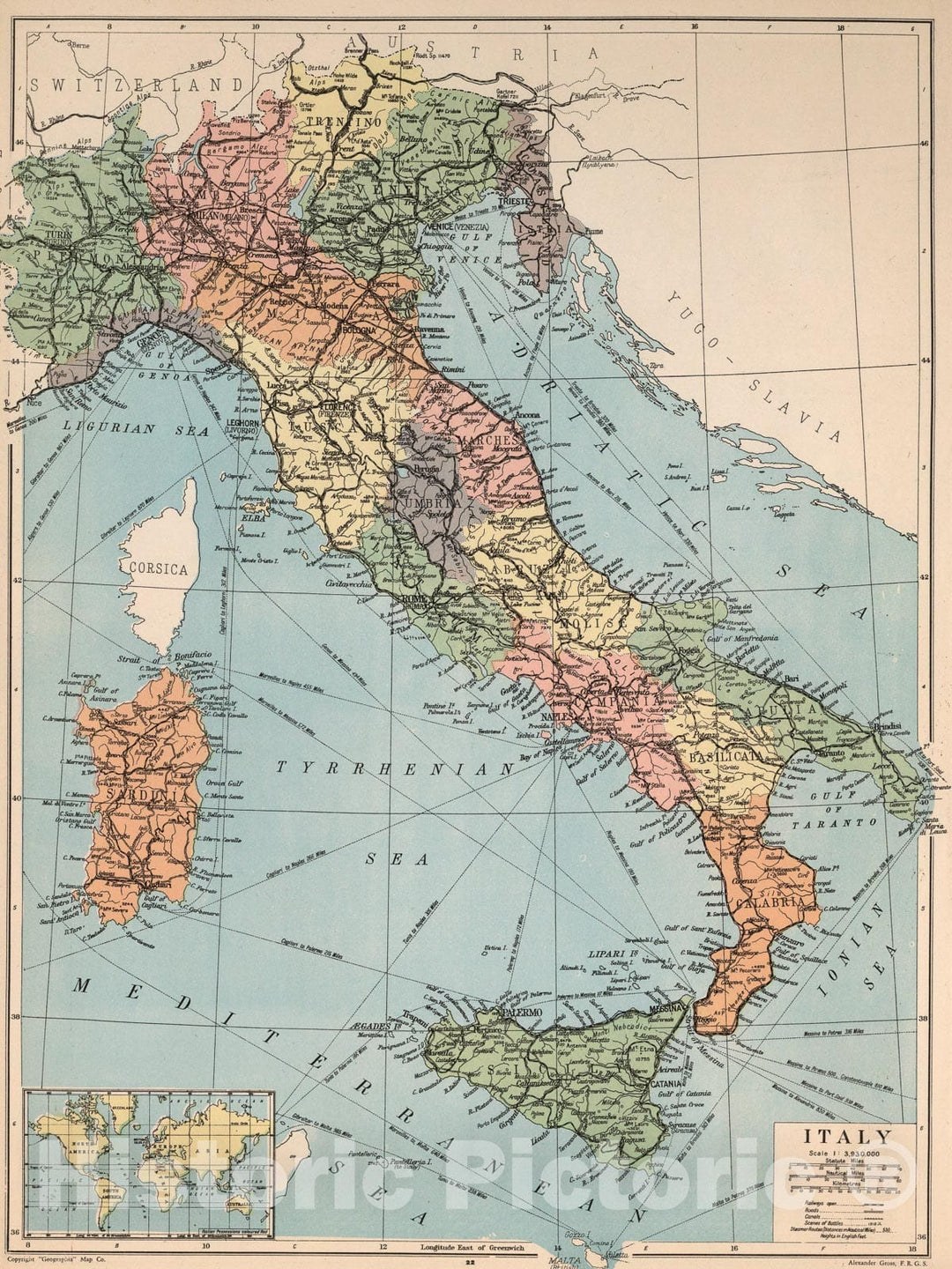 Historic Map : Italy, 1935, Vintage Wall Art