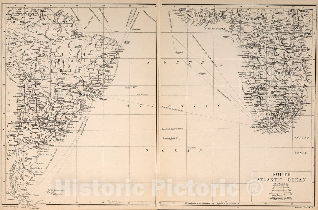 Historic Map : South Atlantic Ocean, 1935, Vintage Wall Art