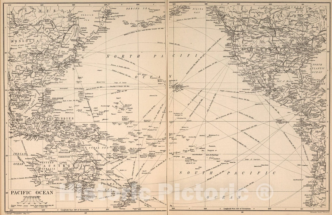 Historic Map : Pacific Ocean, 1935, Vintage Wall Art