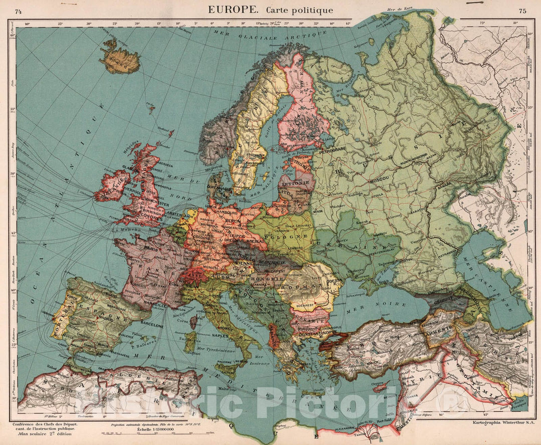 Historic Map : Europe. Carte Politique, 1921, Vintage Wall Art