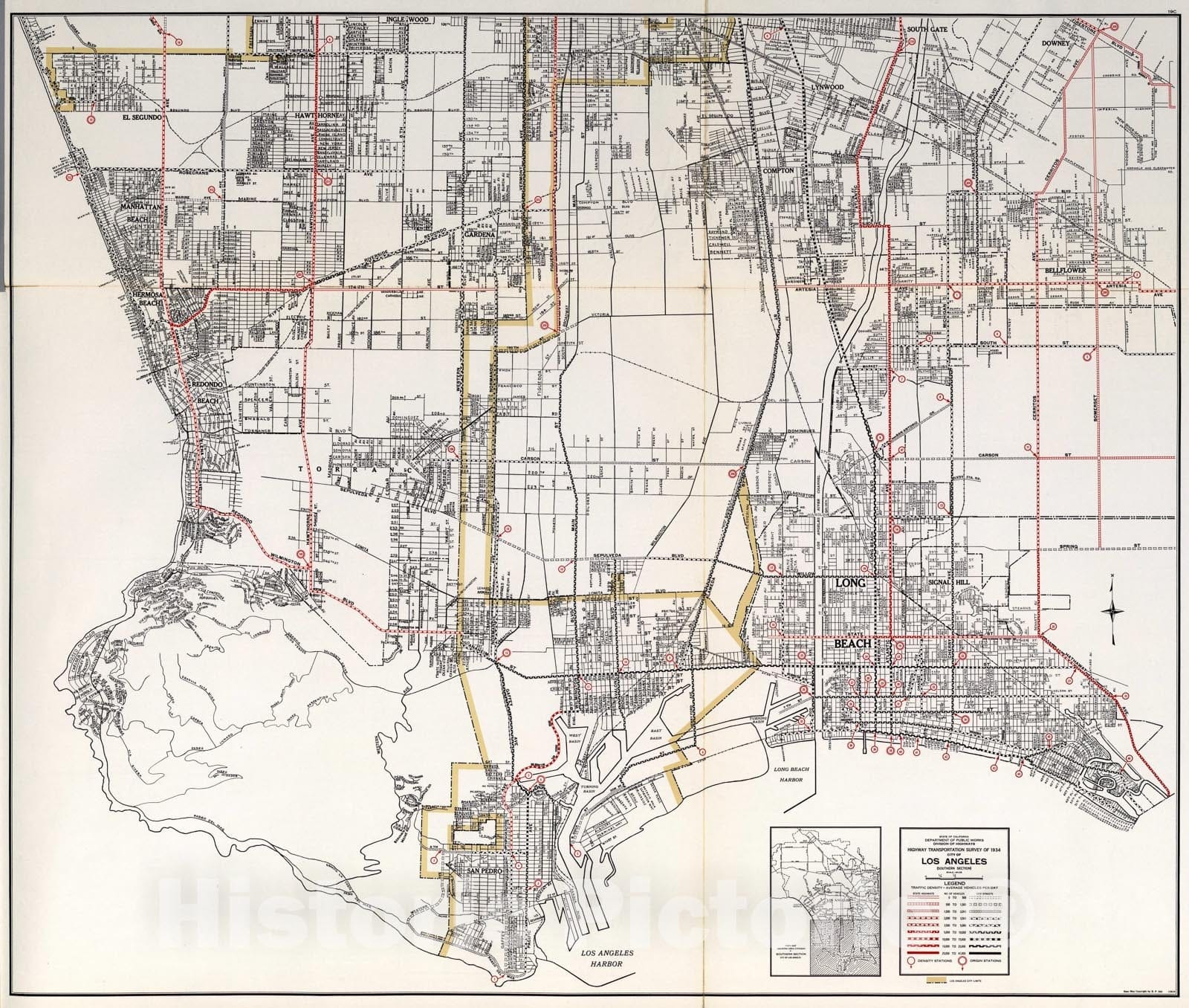 Historic Map : City of Los Angeles (Southern Section)., 1935, Vintage Wall Art