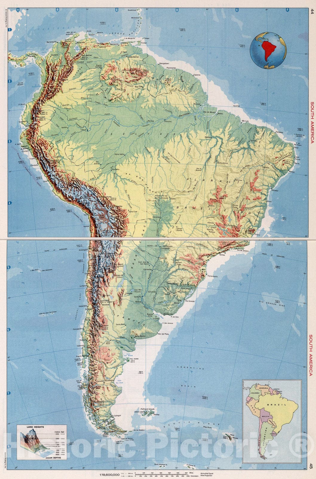 Historic Map : South America., 1968, Vintage Wall Art