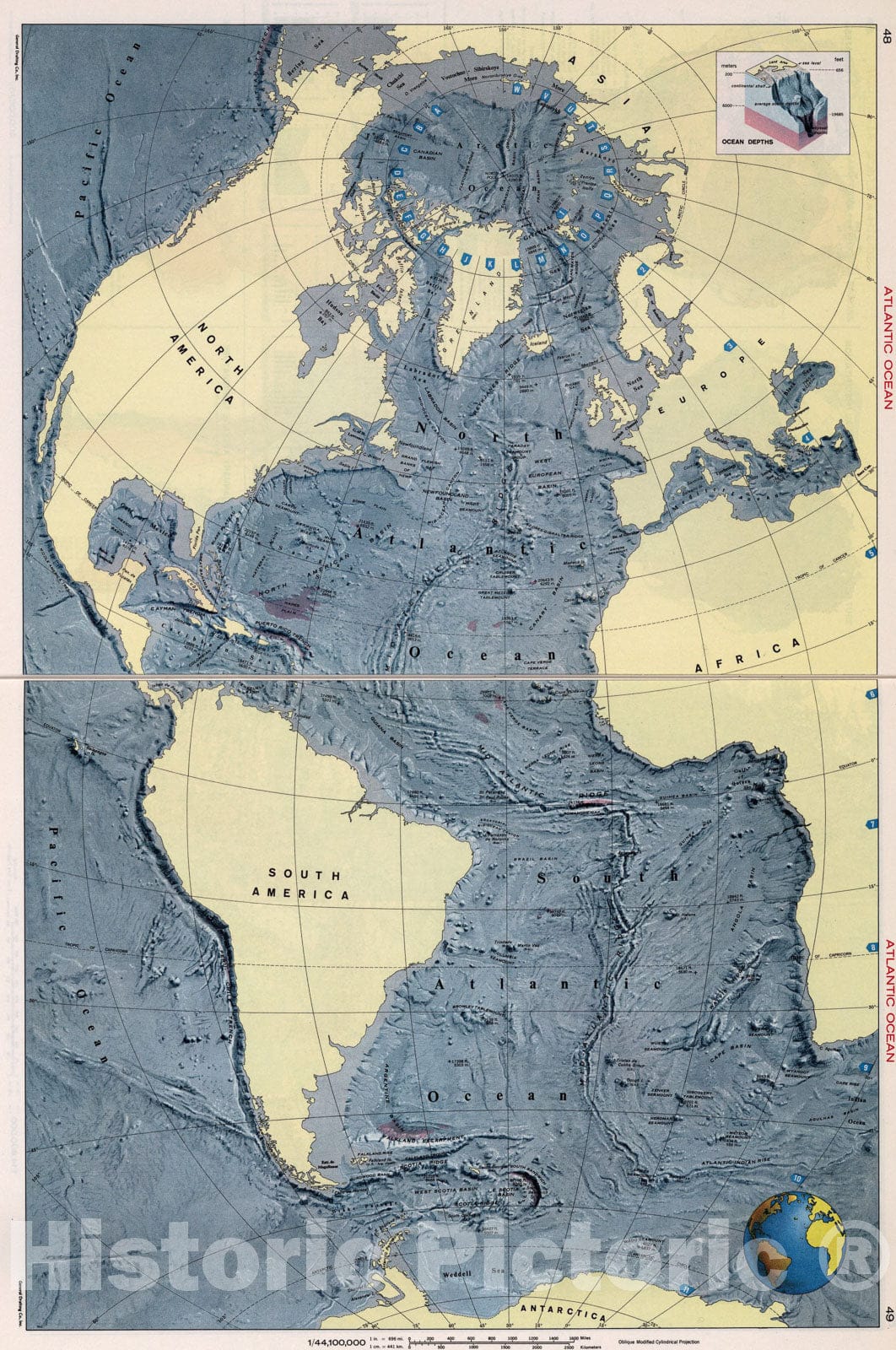 Historic Map : Atlantic Ocean., 1968, Vintage Wall Art