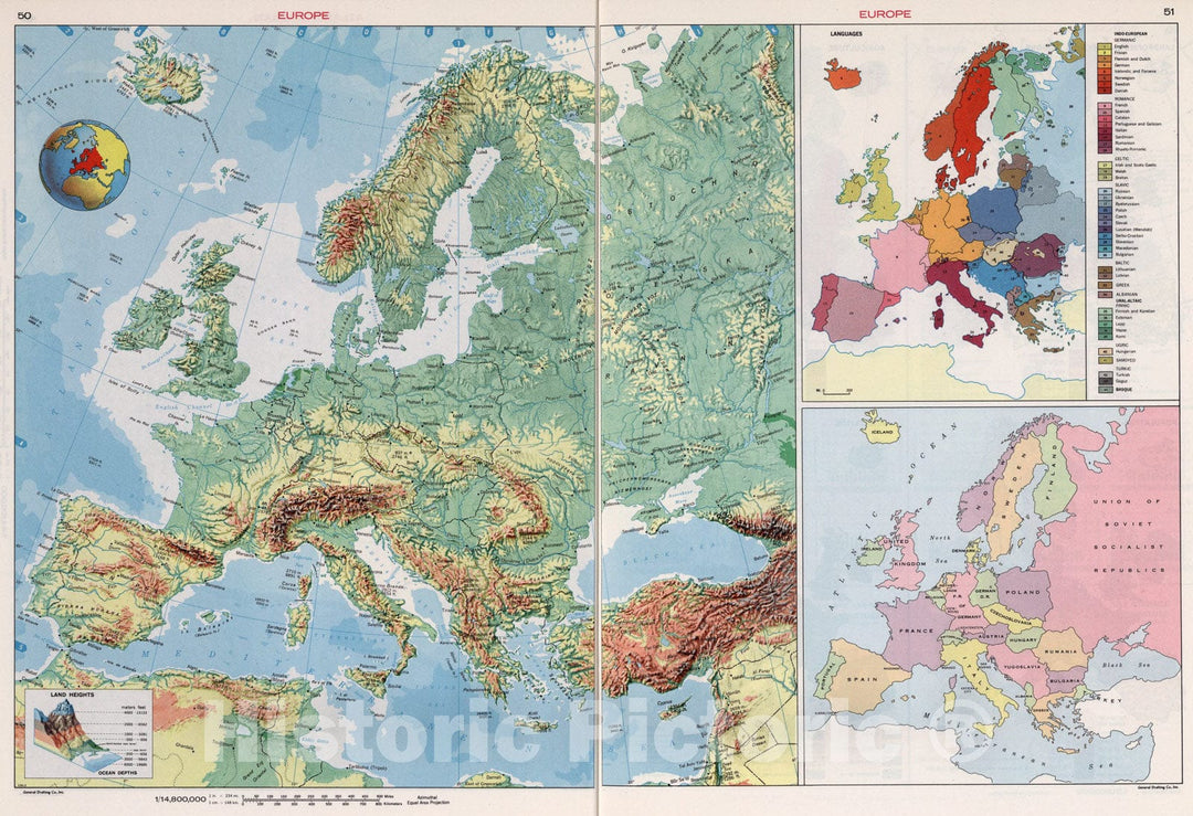 Historic Map : Europe., 1968, Vintage Wall Art