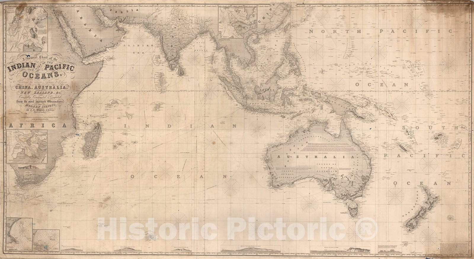 Historic Map : Chart of the Indian and Part of the Pacific Oceans, 1870, Vintage Wall Art