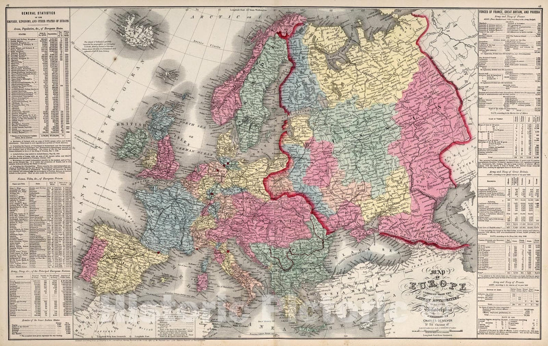 Historic Map : Europe., 1859, Vintage Wall Art