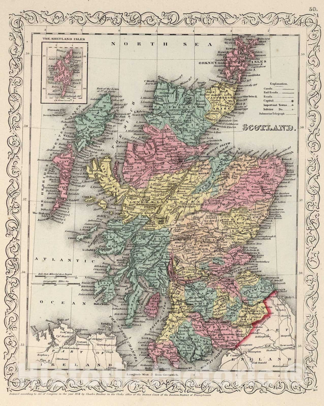 Historic Map : Scotland., 1859, Vintage Wall Art