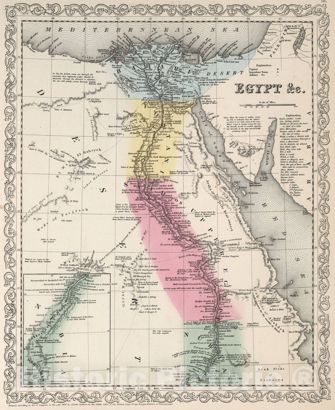 Historic Map : Egypt &c., 1859, Vintage Wall Art