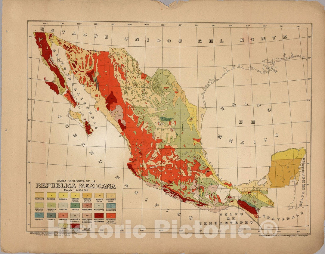 Historic Map : Carta geologica de la Republica Mexicana, 1921, Vintage Wall Art