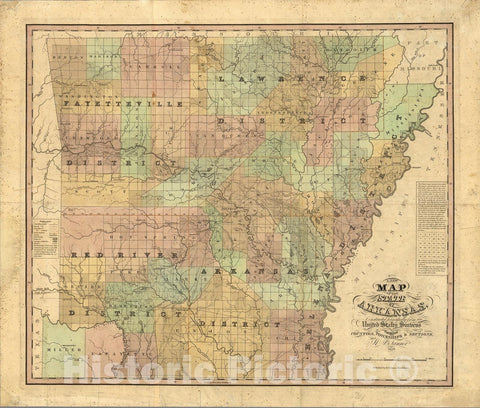 Historic Map : A new map of the state of Arkansas... 1839, 1839, Vintage Wall Art