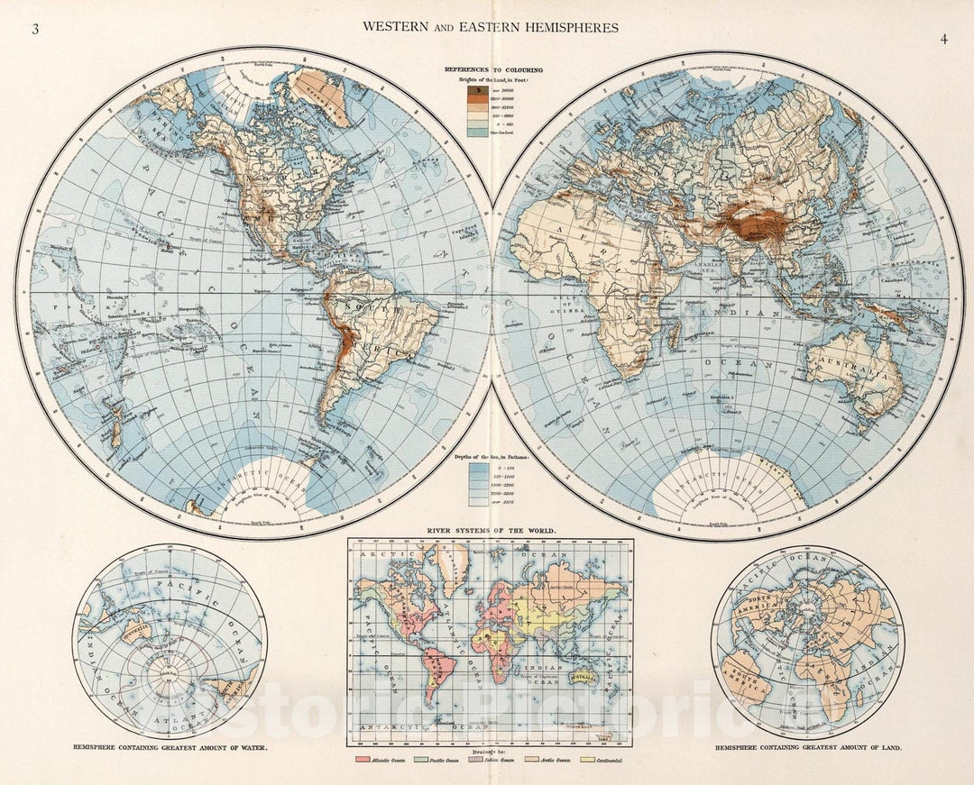 Historic Map : Western and Eastern Hemispheres, 1900, Vintage Wall Art