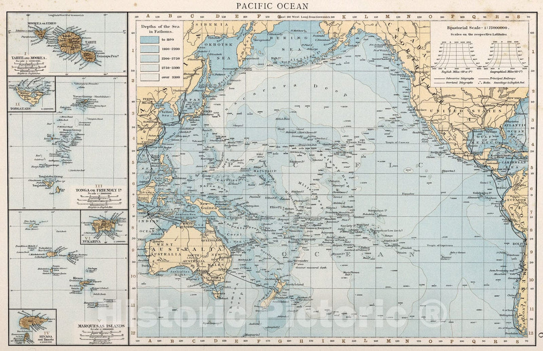 Historic Map : Pacific Ocean, 1900, Vintage Wall Art