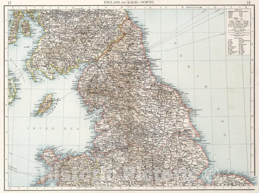 Historic Map : England and Wales (North), 1900, Vintage Wall Art