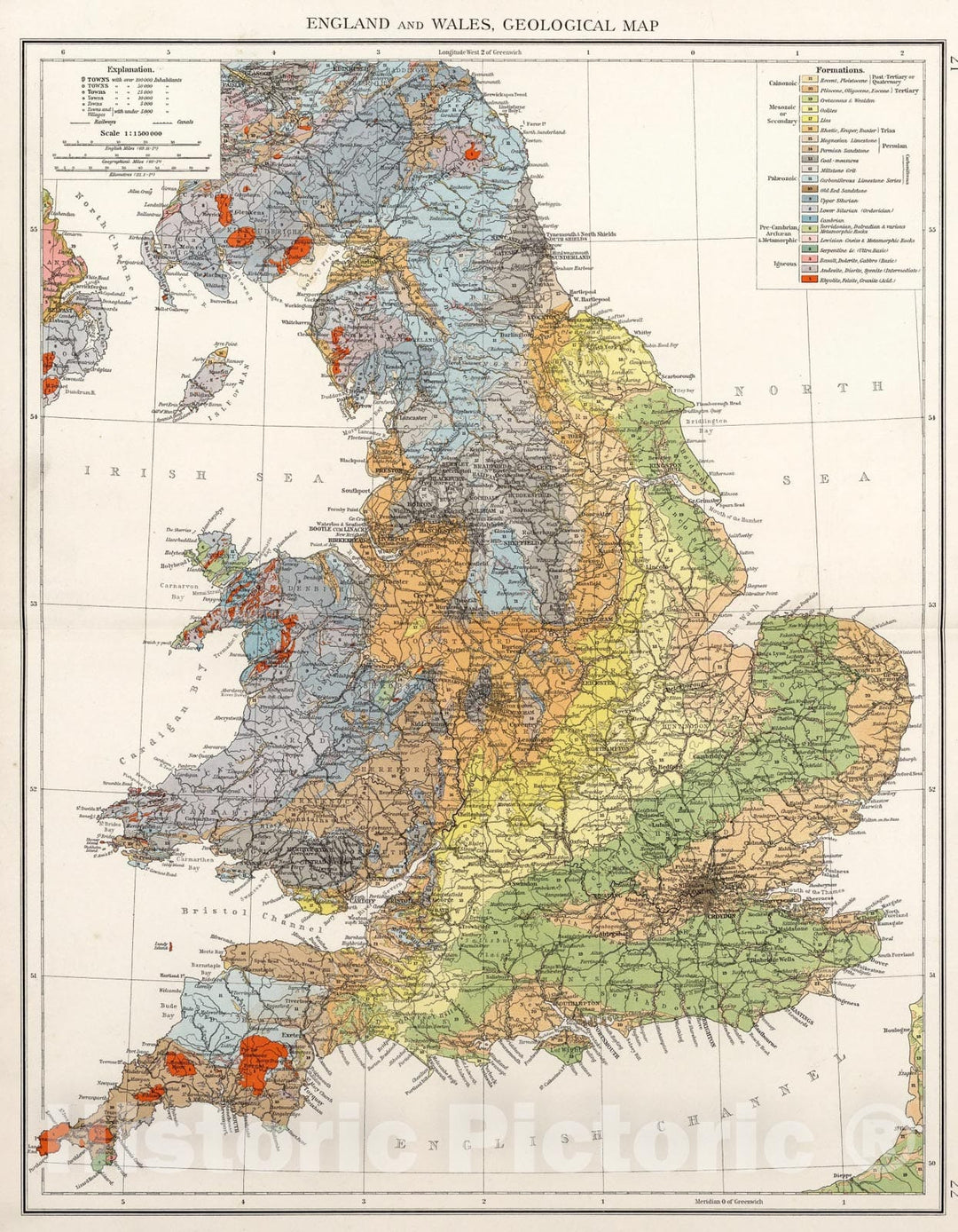 Historic Map : England and Wales geological map, 1900, Vintage Wall Art