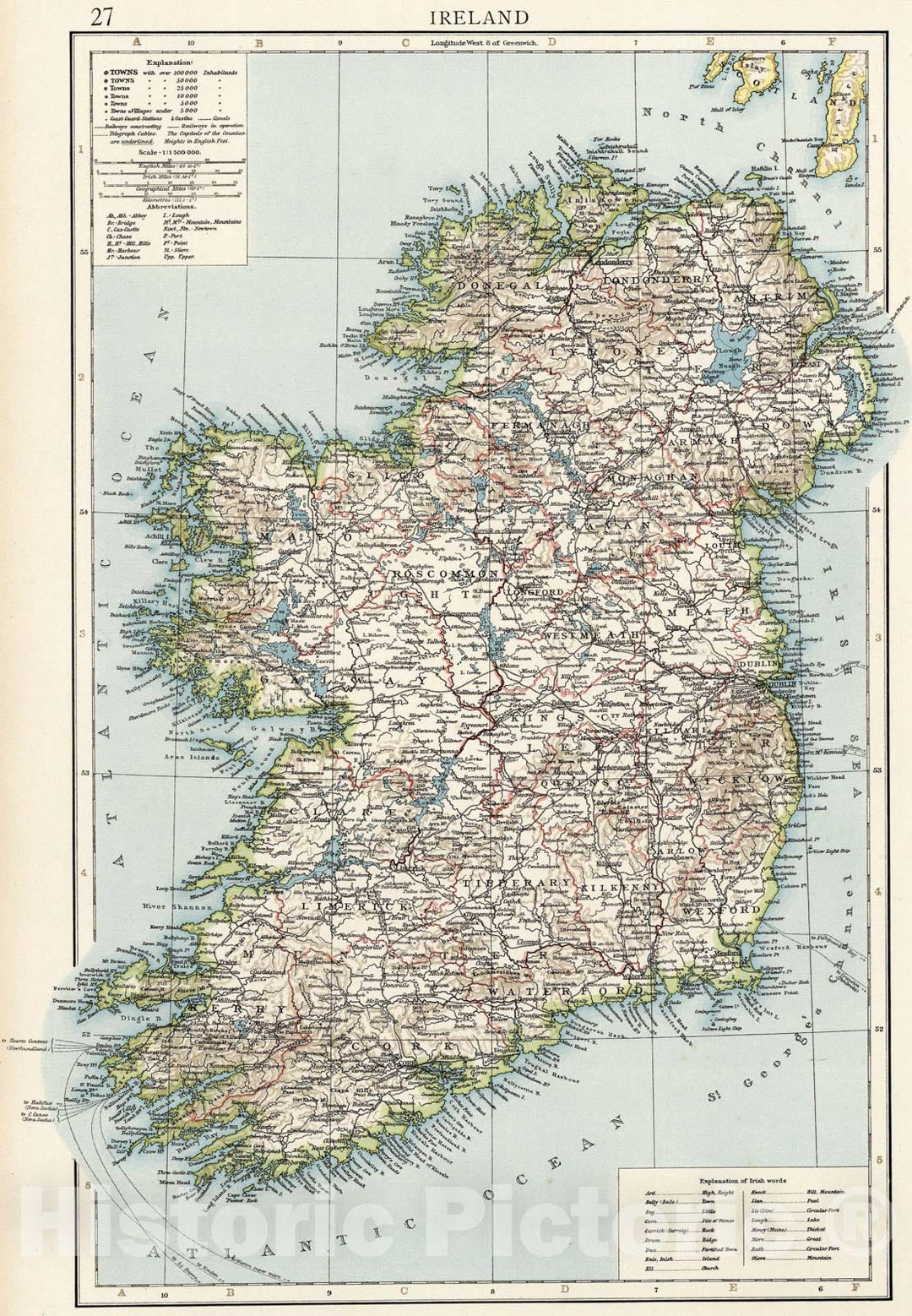 Historic Map : Ireland, 1900, Vintage Wall Art