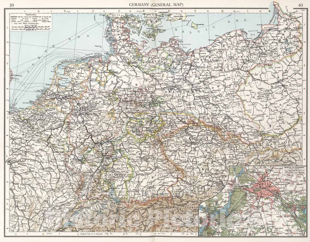 Historic Map : Germany General map, 1900, Vintage Wall Art