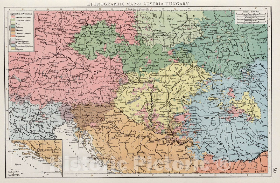 Historic Map : Ethnographic map of Austria-Hungary, 1900, Vintage Wall Art