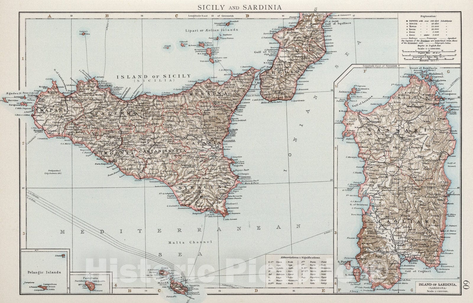 Historic Map : Sicily and Sardinia, 1900, Vintage Wall Art