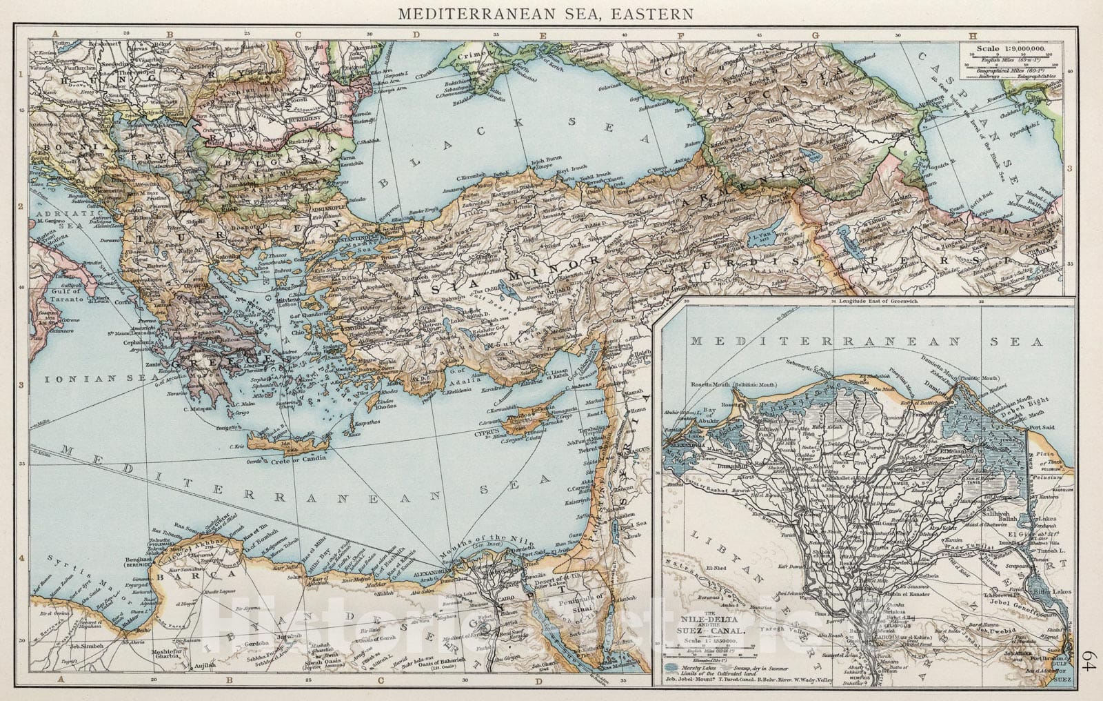 Historic Map : Mediterranean Sea, Eastern, 1900, Vintage Wall Art