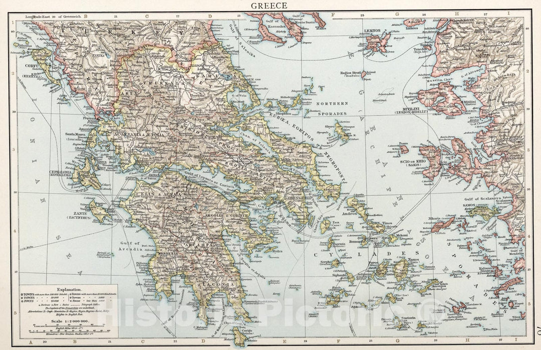 Historic Map : Greece, 1900, Vintage Wall Art