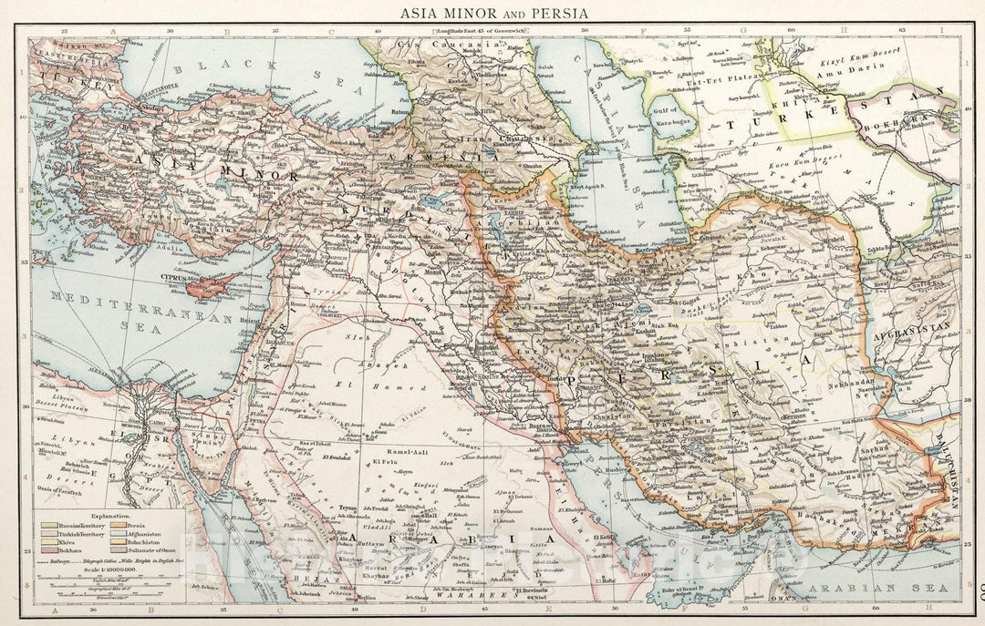 Historic Map : Asia Minor and Persia, 1900, Vintage Wall Art