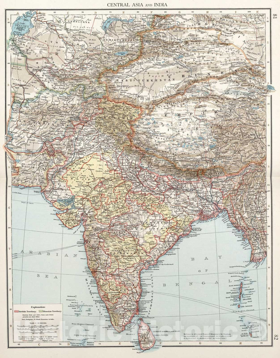 Historic Map : Central Asia and India, 1900, Vintage Wall Art