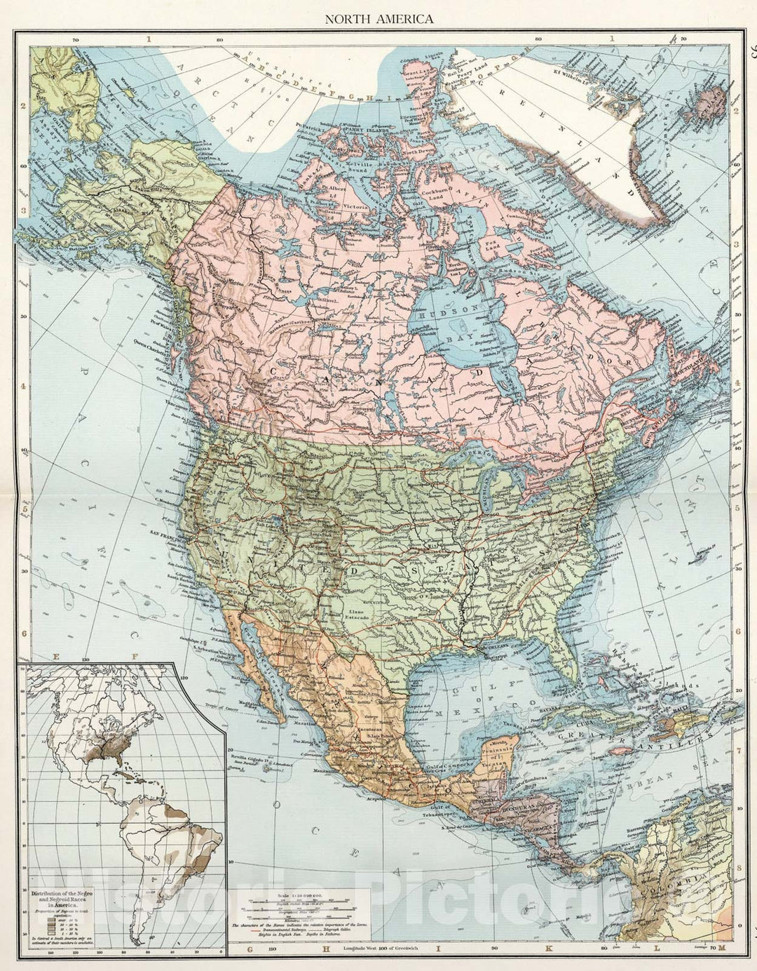 Historic Map : North America, 1900, Vintage Wall Art