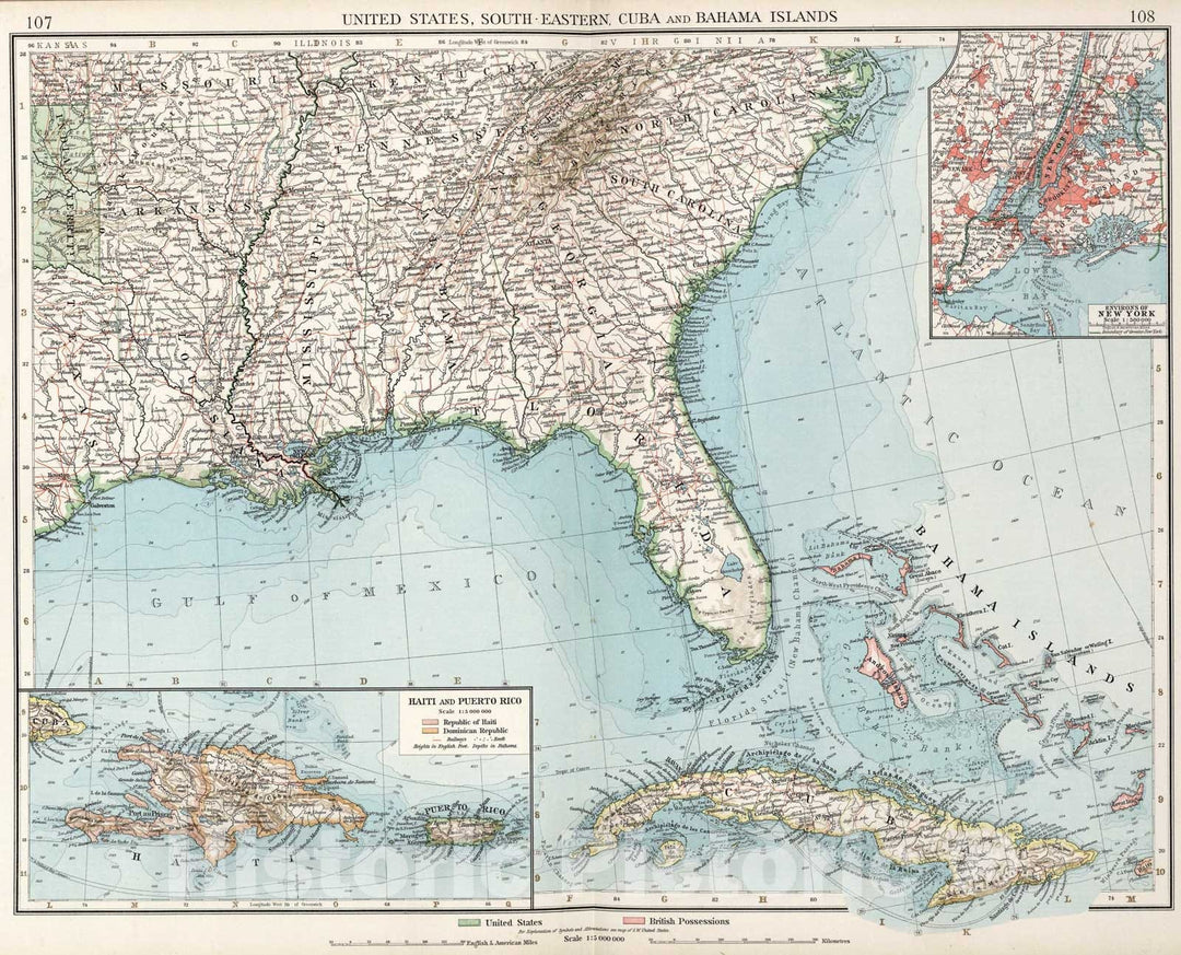 Historic Map : United States, South - Eastern, Cuba and Bahama Islands, 1900, Vintage Wall Art