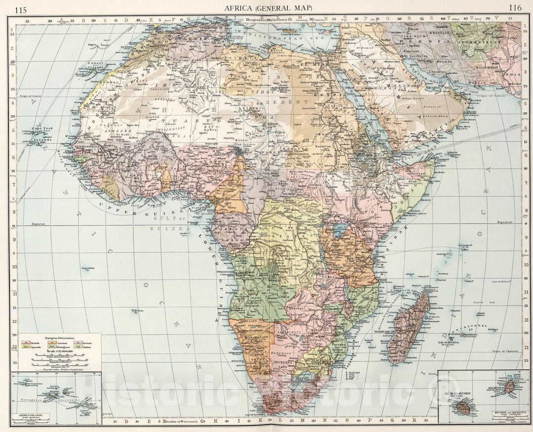 Historic Map : Africa (General map), 1900, Vintage Wall Art