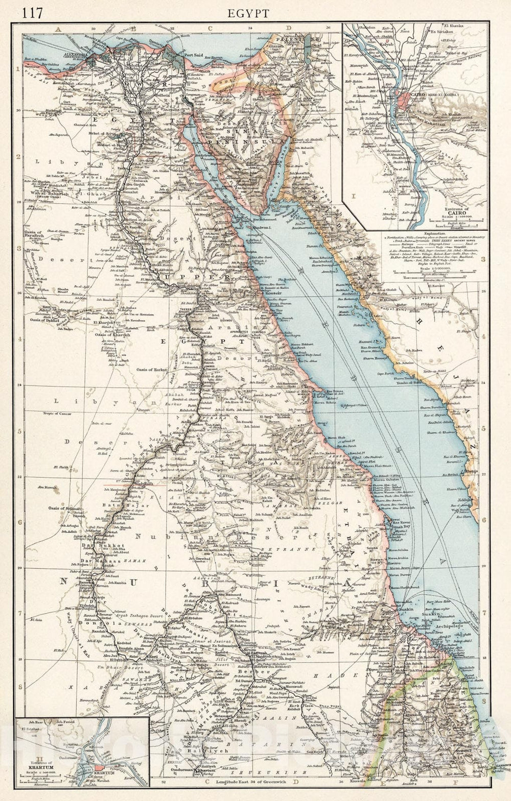 Historic Map : Egypt, 1900, Vintage Wall Art