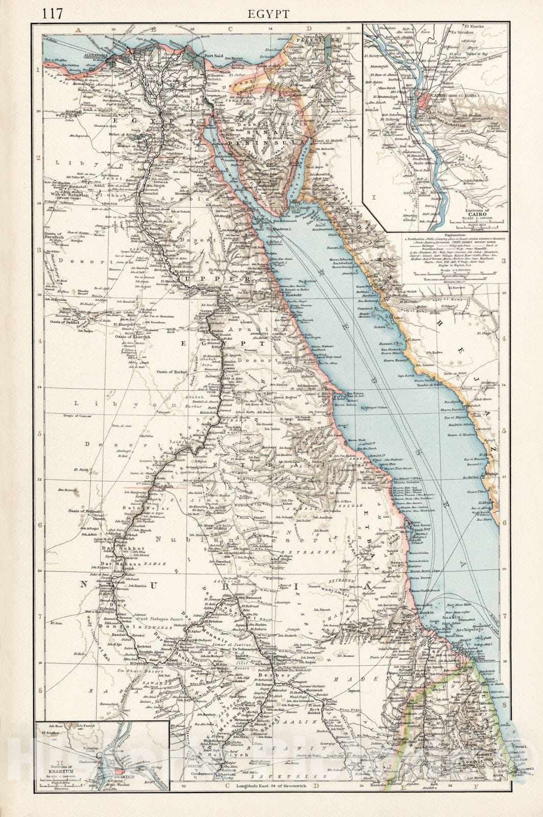 Historic Map : Egypt, 1900, Vintage Wall Art