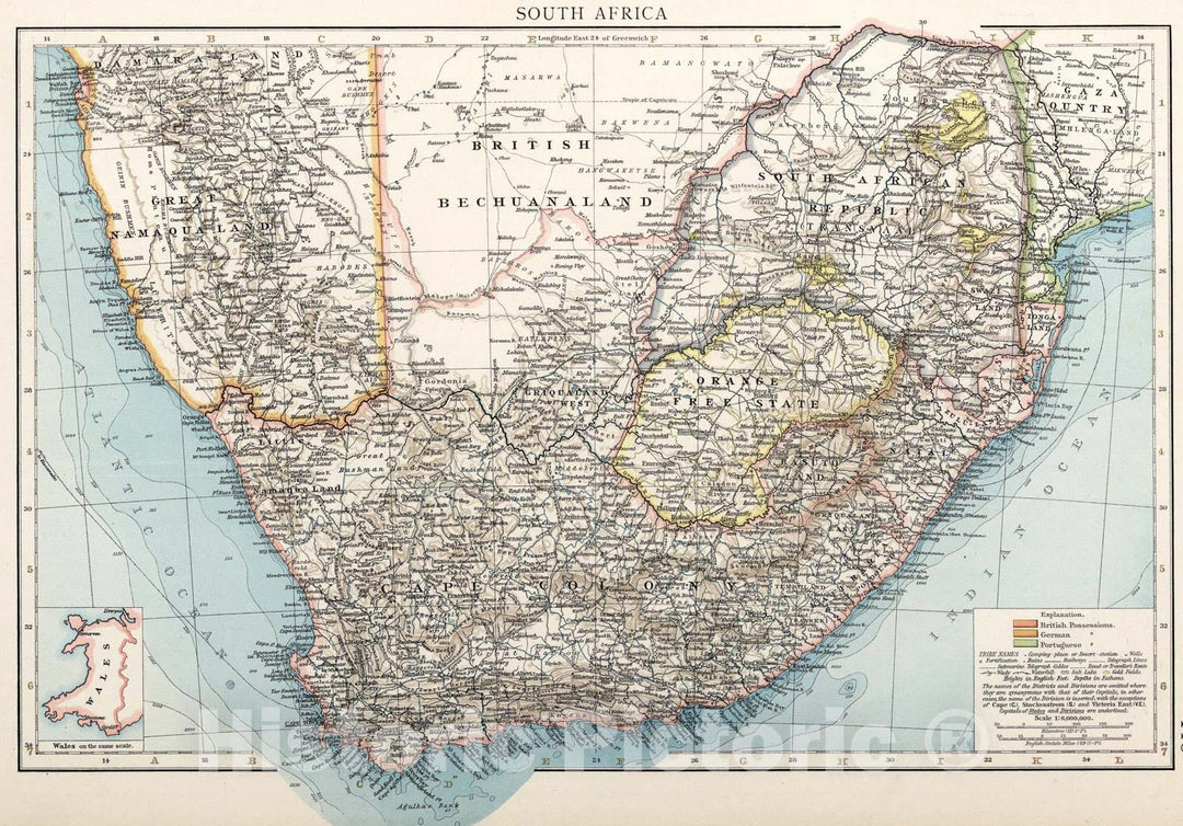 Historic Map : South Africa, 1900, Vintage Wall Art