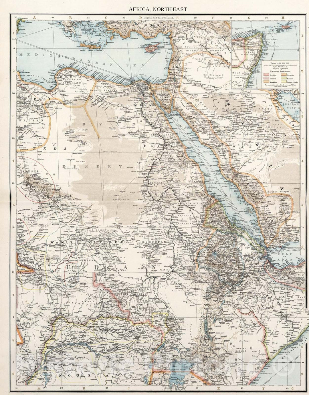 Historic Map : Africa, North-East, 1900, Vintage Wall Art